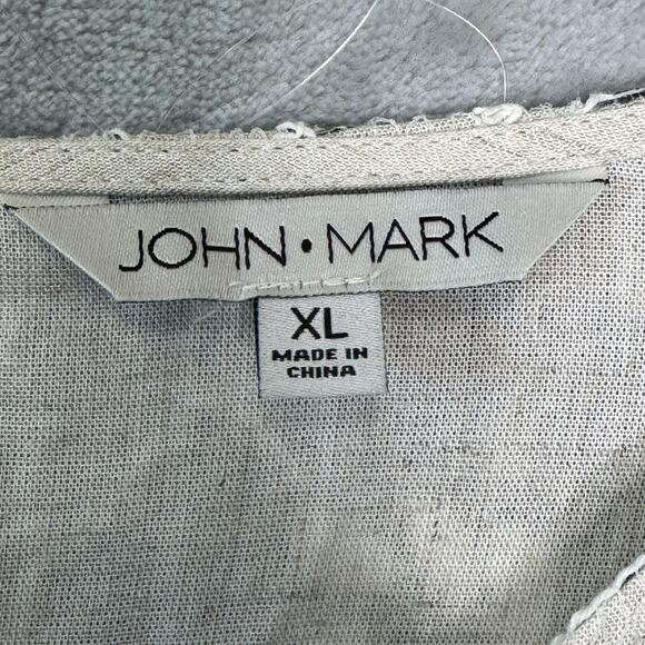 John Mark Blouse Womens XL Tan Black White Floral Lace Bell Sleeve Raw Hem Boho - Picture 4 of 11